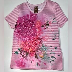 WHITE STAG PINK STRIPPED TOP SIZE LARGE (12-14)